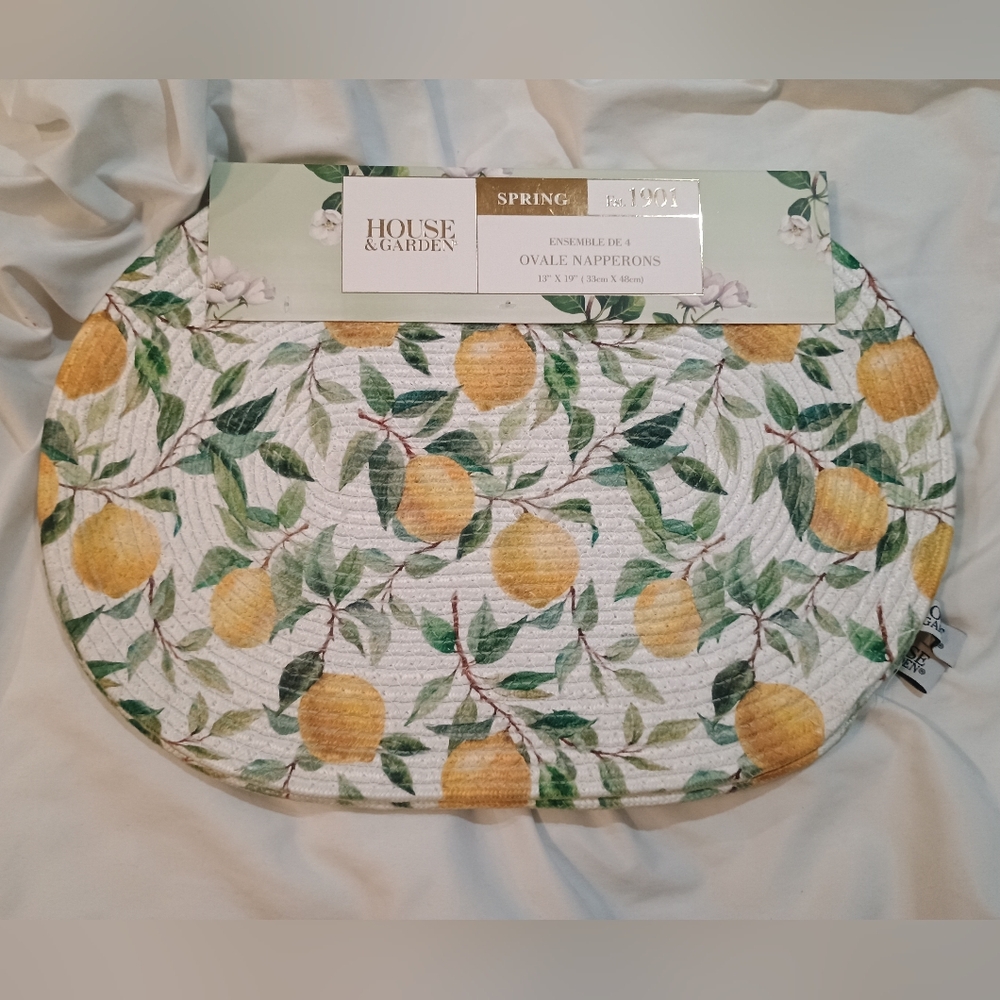 New House And Garden Lemon Pattern Oval Thick Placemats Set Of 4 13x19